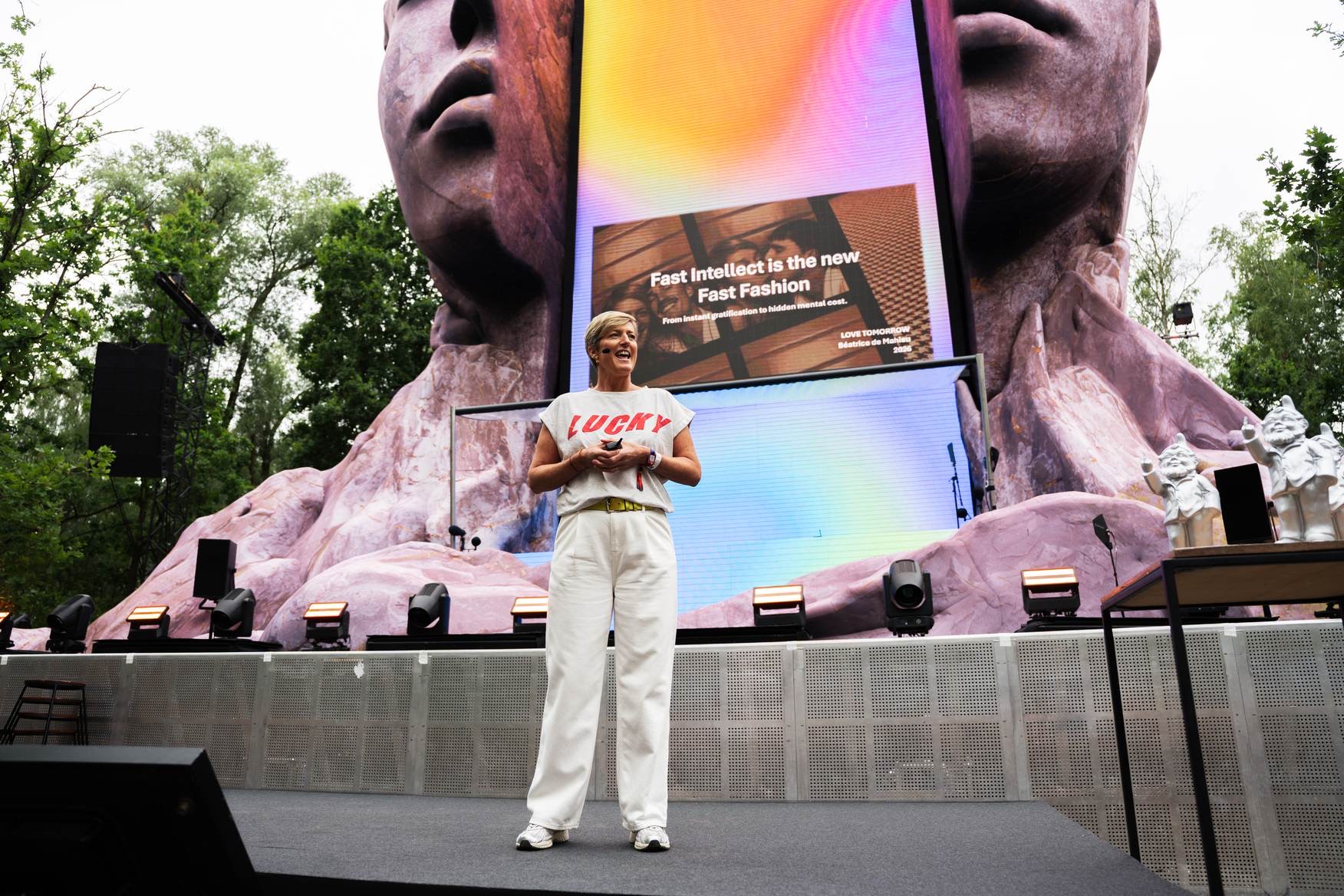 Béatrice de Mahieu on stage at the Love Tomorrow Summit, presenting “Fast Intellect is the new Fast Fashion”